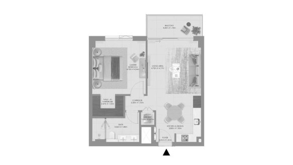 Планировка квартиры 1 спальня в ЖК Aurea № 11007 (2D)